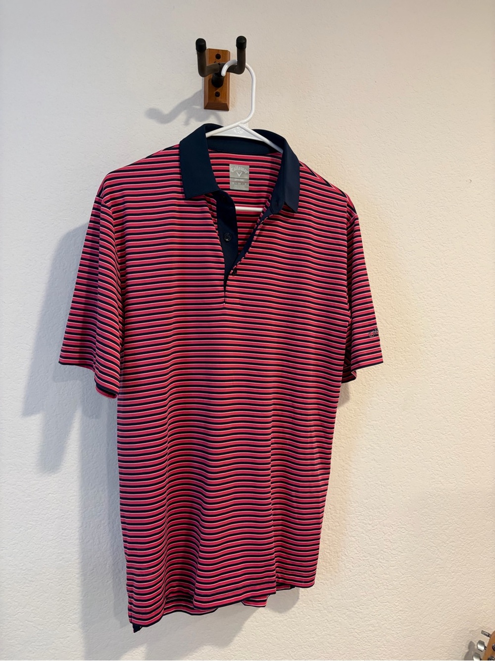 Callaway Pink and Navy Striped Golf Polo